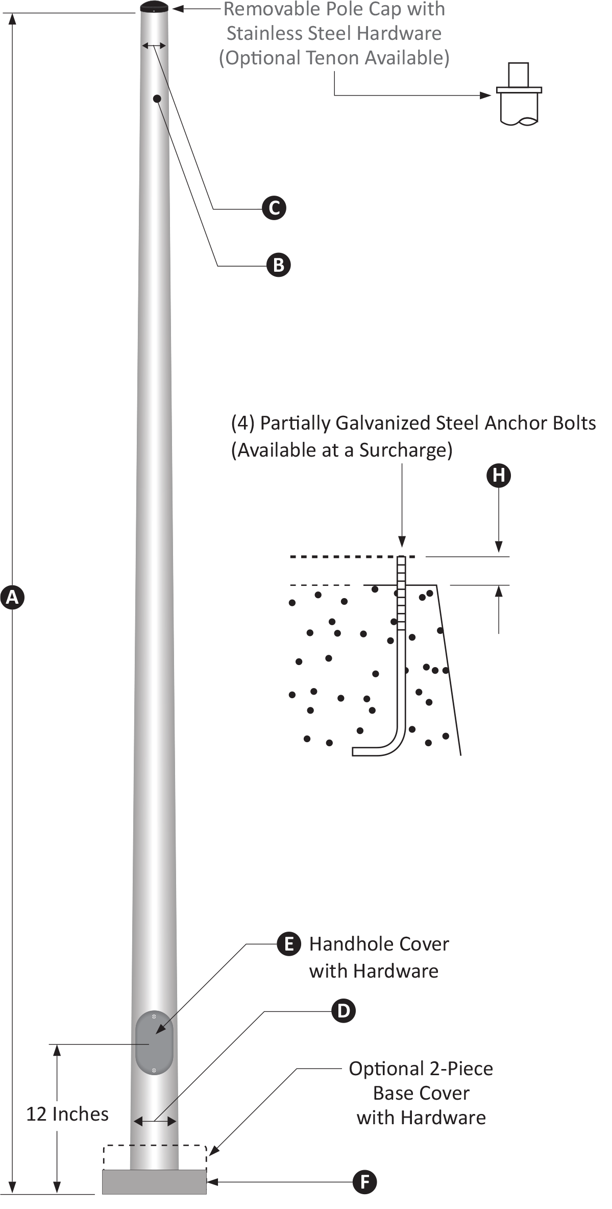 25 Foot Round Tapered Light Pole - Pro's Choice Heavy Duty